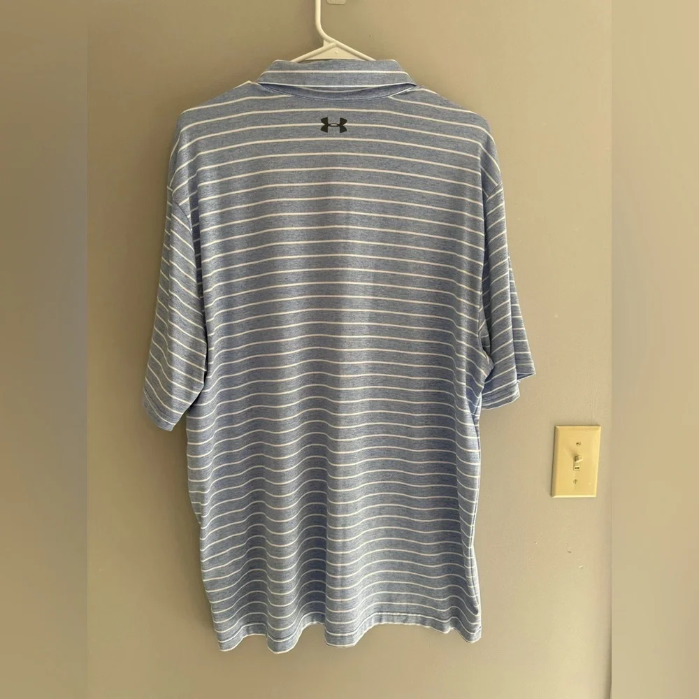 Under Armor Mens Blue White Striped Play Off Polo SZ XL Short Sleeve Collared